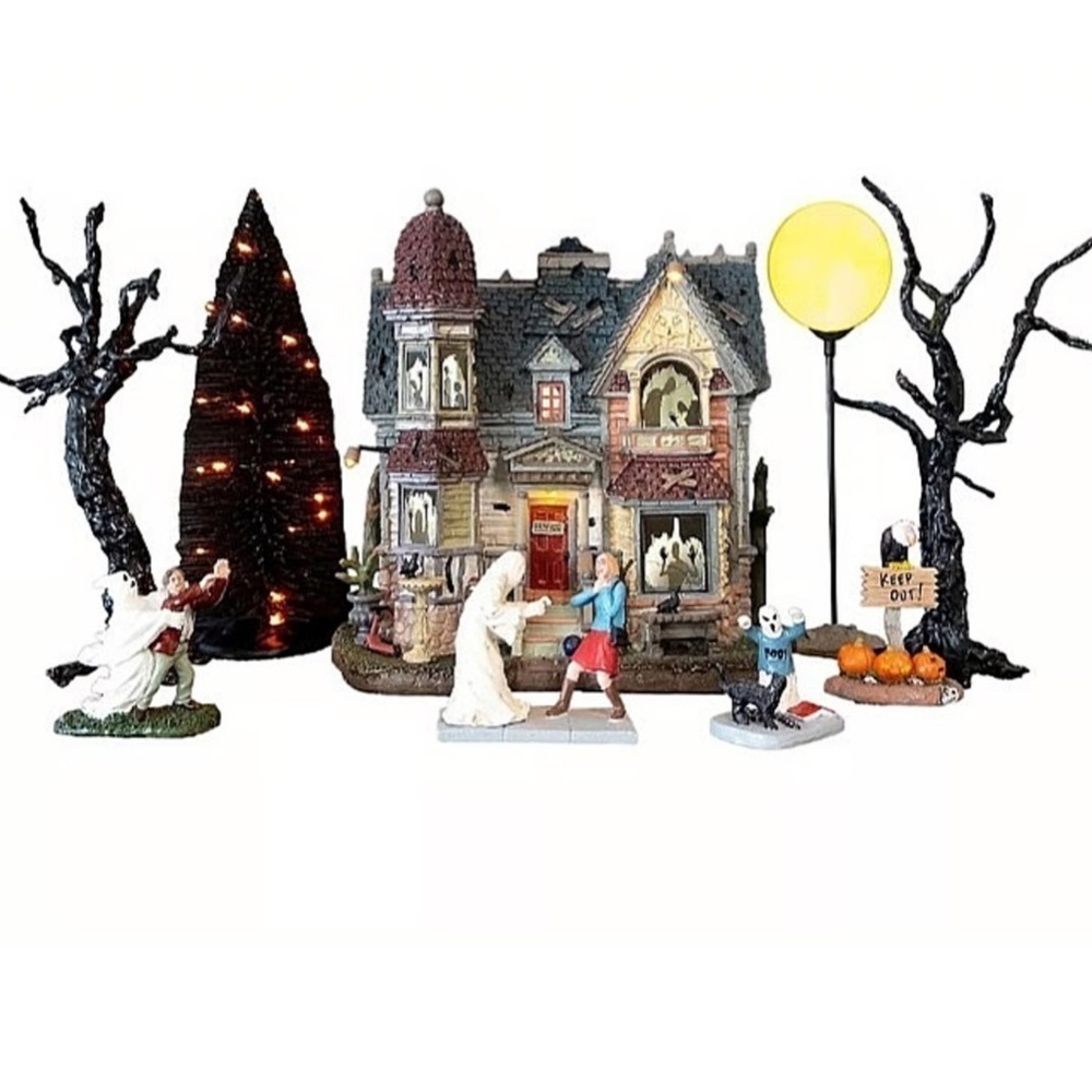 Lemax Spooky Town House-O-Shadows Set with Red Blue NEW Halloween Village